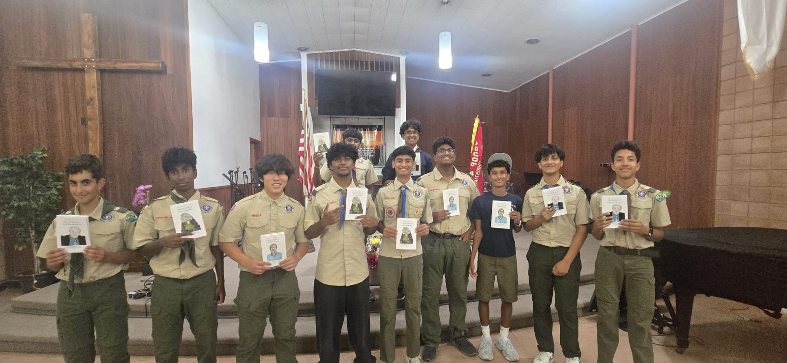 Troop 443 scouts in uniform at a recognition night